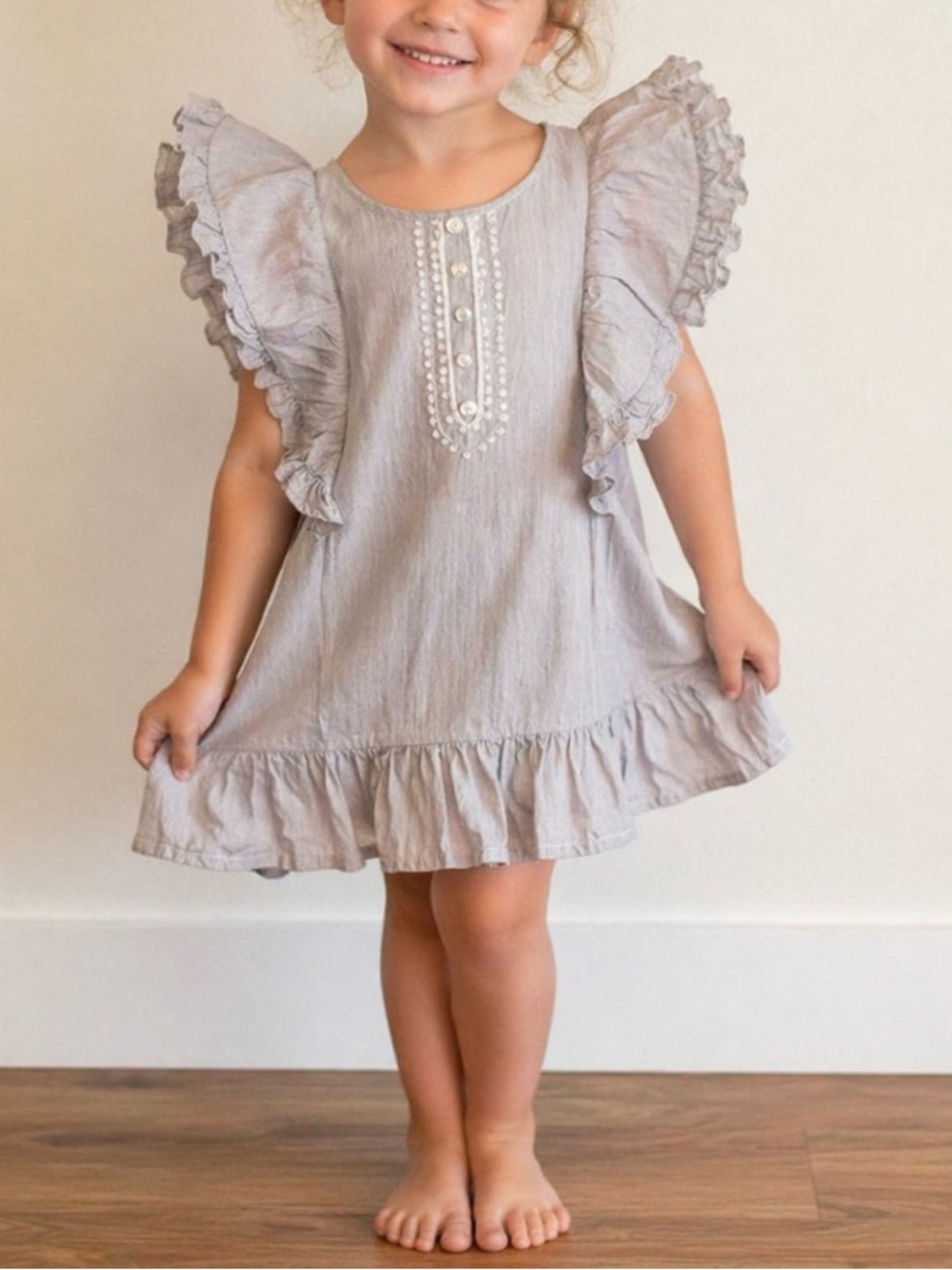 Paper Wings Girls Dress Sz 3 Ruffled Angel Wing Embroidered Boho Cottagecore